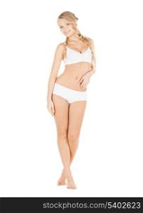 health, beautyand dieting concept - beautiful woman in white cotton underwear