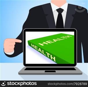 Health Book Laptop Showing Books About Healthy Lifestyle