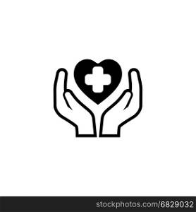 Health Care Center Icon. Flat Design.. Health Care Center Icon. Flat Design. Isolated Illustration. Two hands holding a heart with a cross on it.