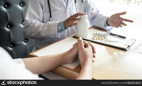 Health care Doctor giving medicine to patient for arthritis pain