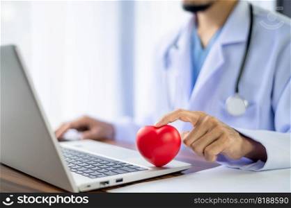 health care, heart disease concept, Doctor hold red heart in health care heart disease concept, health care, heart disease concept design for healthcare business background