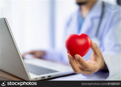 health care, heart disease concept, Doctor hold red heart in health care heart disease concept, health care, heart disease concept design for healthcare business background