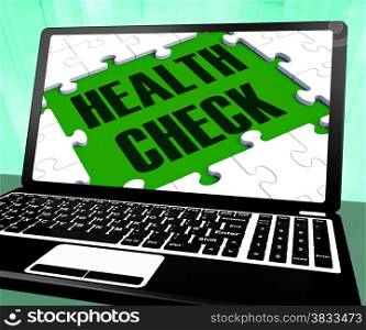 . Health Check On Laptop Shows Well Being And Medical Care
