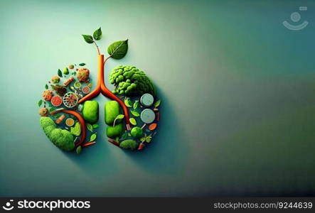 Health Day, the concept of human lungs in the form of grass and trees. Body care symbol. AI generated. Green background. Header banner mockup with space.. Health Day, the concept of human lungs in the form of grass and trees. AI generated. Header banner mockup with space.