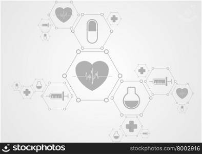 Health grey tech background and medical icons. Health grey tech background and medical icons. Science design