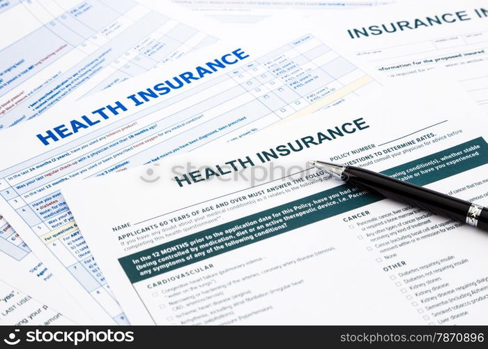 health insurance form, paperwork and questionnaire for insurance concepts