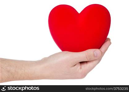 Health insurance or love concept . Heart in hand isolated on white background