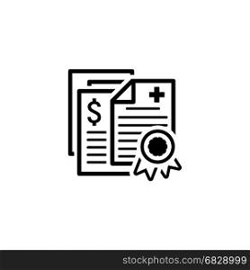 Health Insurance Policy Icon. Flat Design.. Health Insurance Policy Icon. Flat Design. Isolated Illustration. Several documents necessary to obtain insurance. Insurance policy with a wax seal.