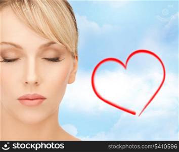health, spa and beauty concept - face of beautiful woman with blonde hair