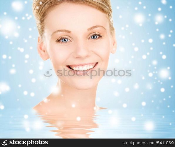 health, spa, beauty concept - face of happy beautiful woman