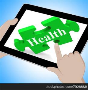 Health Tablet Showing Wellness And Fitness On Web
