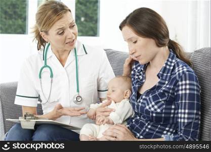 Health Visitor With New Mother Suffering With Depression