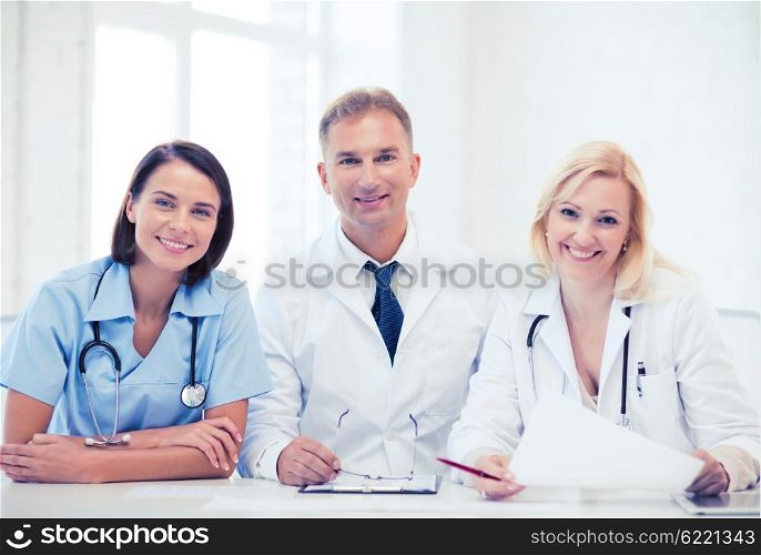 healthcare and medical concept - doctors on a meeting. doctors on a meeting