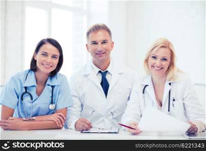 healthcare and medical concept - doctors on a meeting. doctors on a meeting