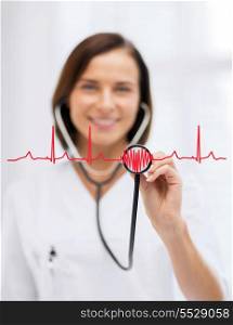healthcare and medical concept - female doctor with stethoscope