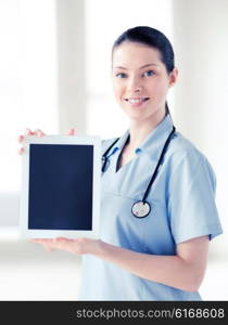healthcare and medical concept - female doctor with tablet pc. female doctor with tablet pc