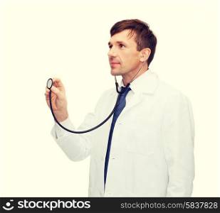 healthcare and medical concept - male doctor with stethoscope