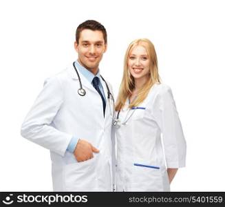 healthcare and medical concept - picture of two young attractive doctors