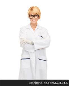 healthcare and medical concept - smiling female doctor in glasses