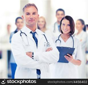 healthcare and medical concept - two doctors in hospital. two doctors in hospital
