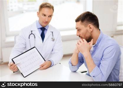healthcare and medicine concept - serious doctor with clipboard and patient in hospital