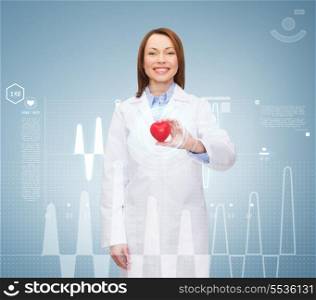 healthcare and medicine concept - smiling female doctor with heart