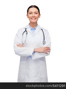 healthcare and medicine concept - smiling female doctor with stethoscope