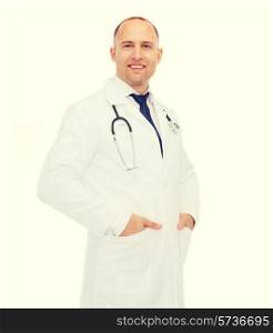 healthcare and medicine concept - smiling male doctor with stethoscope