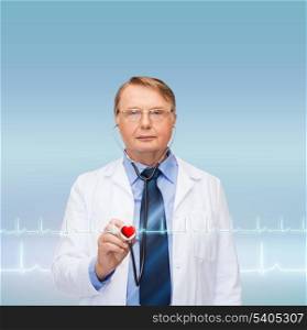 healthcare and medicine concept - smiling standing doctor in eyeglasses or professor in eyeglasses with stethoscope