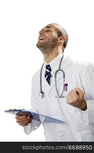 healthcare and medicine: young doctor expressing positivity