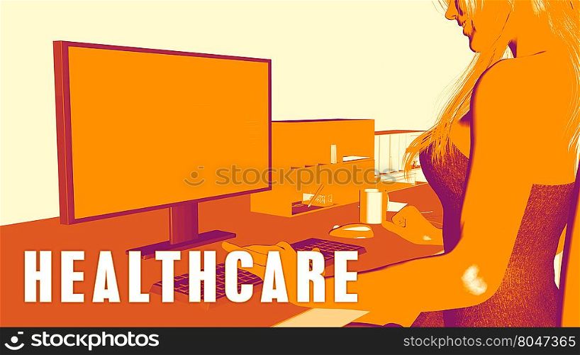 Healthcare Concept Course with Woman Looking at Computer. Healthcare Concept Course