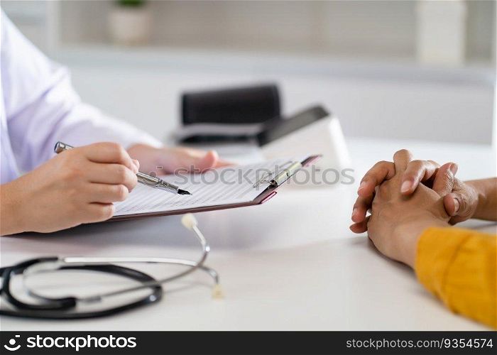 Healthcare. Doctor and patient are discussing interview consulting patient. Professional medical doctor in the hospital. Healthcare and medical 