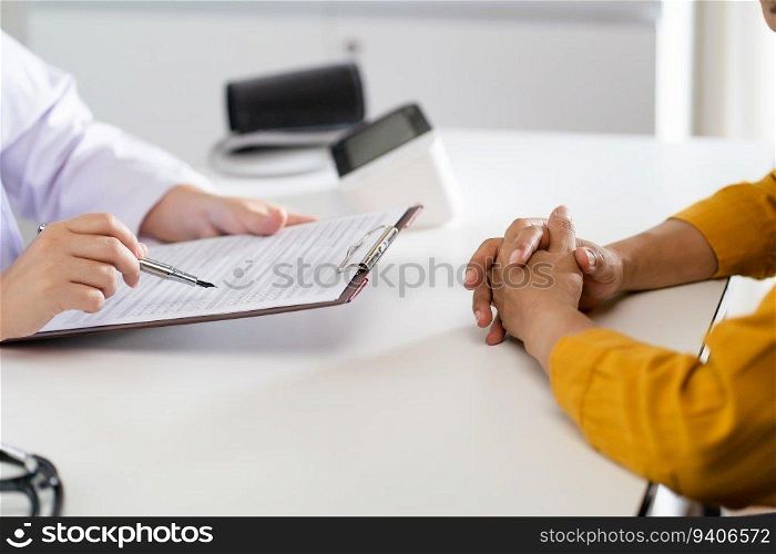 Healthcare. Doctor and patient are discussing interview consulting patient. Professional medical doctor in the hospital. Healthcare and medical 