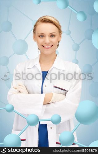 healthcare, hospital, research, science and medical concept - attractive female doctor