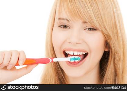 healthcare, medical and stomatology concept - teenage girl with toothbrush
