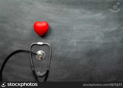 Healthcare medical insurance with red heart and stethoscope
