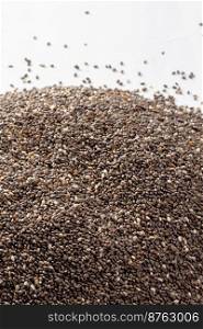 Healthy and diet food, Heap of chia seeds or superfood on white background.