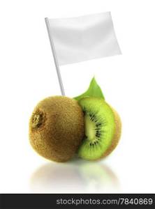 Healthy and organic food concept. Healthy and organic food concept. Fresh kiwi with flag showing the benefits or the price of fruits.