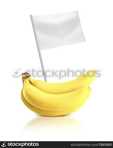 Healthy and organic food concept. Healthy and organic food concept. Fresh Banana with flag showing the benefits or the price of fruits.