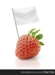 Healthy and organic food concept. Healthy and organic food concept. Fresh Strawberry with flag showing the benefits or the price of fruits.