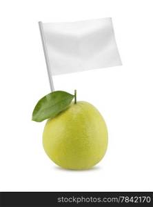 Healthy and organic food concept. Healthy and organic food concept. Fresh Bergamot oranges with flag showing the benefits or the price of fruits.