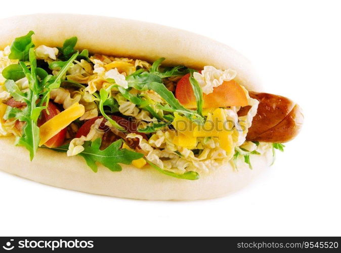 Healthy and tasty hot-dog with big grilled sausage