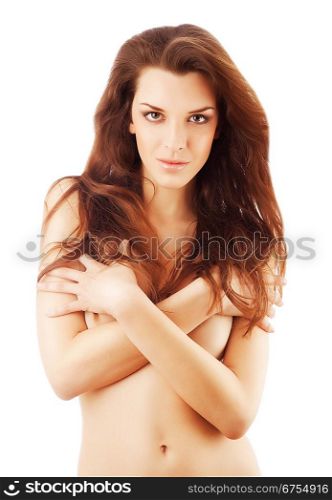 healthy beautiful woman on white background