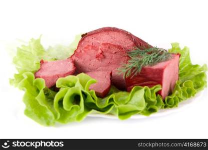 Healthy beef meat on lettuce background