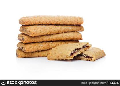 Healthy bio breakfast grain biscuits on white background