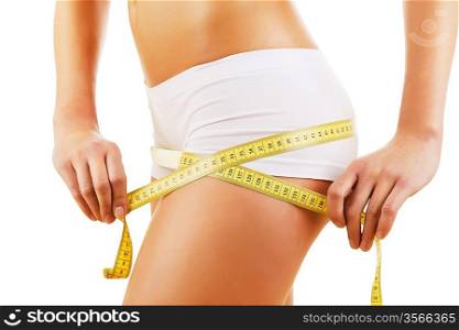 healthy body with tapemeasure on white background