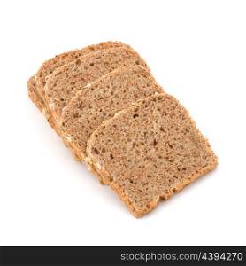 Healthy bran bread slices with rolled oats isolated on white background