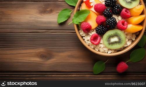 Healthy breakfast a bowl with fresh fruits and oats.. Healthy breakfast a bowl with fresh fruits and oats