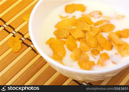 Healthy breakfast. Bowl with corn flakes.