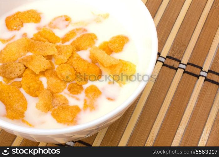 Healthy breakfast. Bowl with corn flakes.